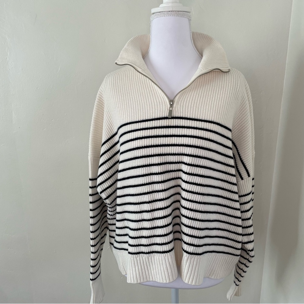 Mango Cream and Black Striped Turtleneck Sweater